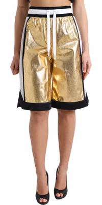 Gold Polyester Perforated High Waist Shorts