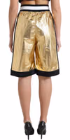 Gold Polyester Perforated High Waist Shorts 3