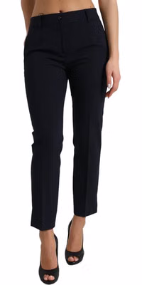 Blue Mid Waist Tapered Cropped Pants