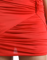Red Viscose High Waist Fitted Pleated Skirt 4