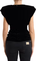 Black Velvet Fitted Padded Shoulder Blouse Top 3