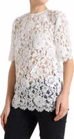 White Floral Lace Cotton Round Neck Blouse Top 2