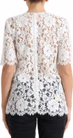 White Floral Lace Cotton Round Neck Blouse Top 3