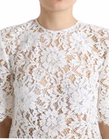 White Floral Lace Cotton Round Neck Blouse Top 4