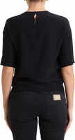 Black Silk Round Neck Short Sleeve Blouse Top 3