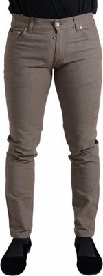 Brown Cotton Stretch Skinny Men Pants