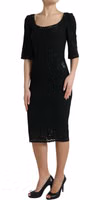 Black Floral Lace Viscose Bodycon Midi Dress 2