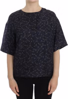 Blue gold key print silk blouse 1