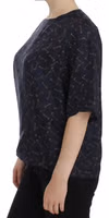 Blue gold key print silk blouse 2