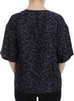 Blue gold key print silk blouse 3
