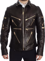 Brown Lambskin Leather Zipper Jacket 1