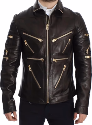 Brown Lambskin Leather Zipper Jacket