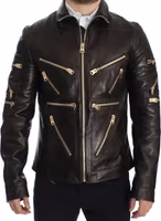 Brown Lambskin Leather Zipper Jacket 2