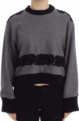 Gray Black Lace Wool Cashmere Sweater