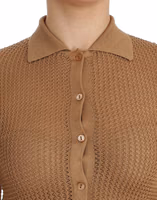 Beige Knitted Cotton Polo Cardigan Sweater 5
