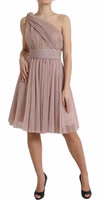 Pink One Shoulder Pleated Lame Tulle Dress 2