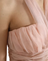 Pink Silk Chiffon Halter A-line Pleated Midi Dress 5