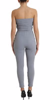 Gray Nylon Strapless Bodycon Jumpsuit Dress 3