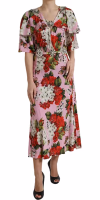 Multicolor Floral Crystal Embellished A-line Dress