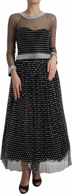 Black Crystal Embellished A-line Gown Dress