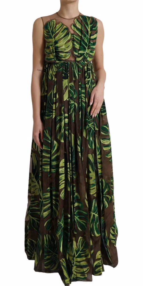 Green Banana Leaf Sleeveless Long Maxi Dress