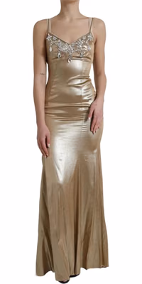 Metallic Gold Crystal Embellished Gown Dress