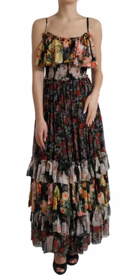 Multicolor Floral Chiffon Tiered Maxi Dress