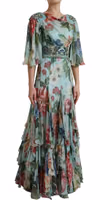 Blue Floral Print Tiered Long Maxi Dress 2