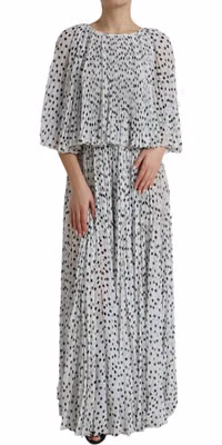 White Polka Dot A-line Pleated Maxi Dress