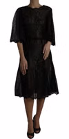 Black Floral Lace Sheer A-line Midi Dress 1