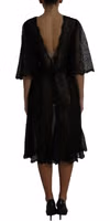 Black Floral Lace Sheer A-line Midi Dress 3