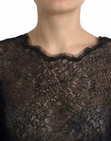 Black Floral Lace Sheer A-line Midi Dress 4