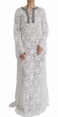 White Lace Crystal Embellished Shift Dress