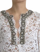 White Lace Crystal Embellished Shift Dress 4