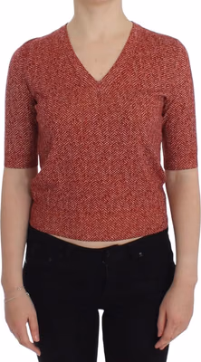 Red Wool Tweed Short Sleeve Sweater Pullover