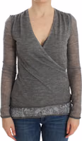 Gray Wool Blend Stretch Long Sleeve Sweater 1