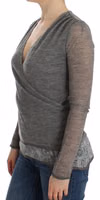 Gray Wool Blend Stretch Long Sleeve Sweater 2