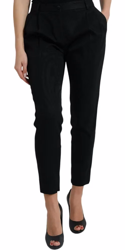 Black Wool High Waist Cropped Tapered Pants
