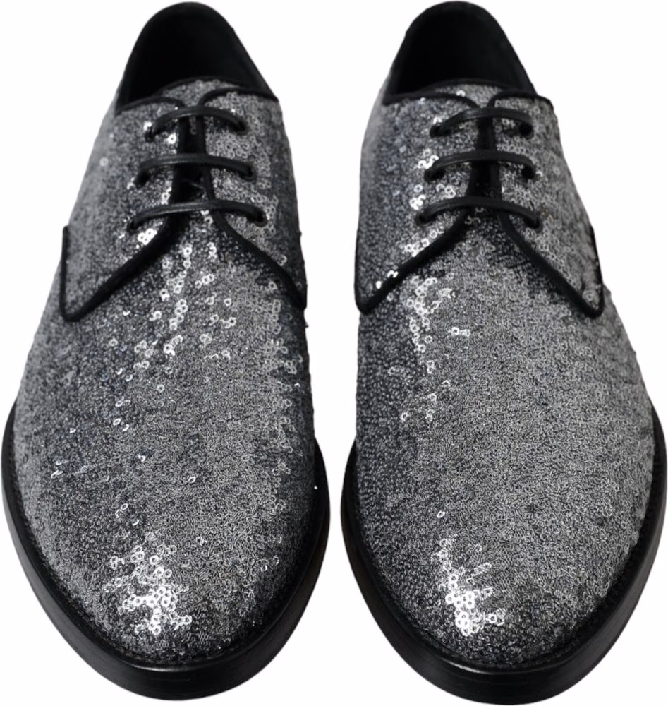 Silver Sequined Lace Up Men Derby Dress Shoes