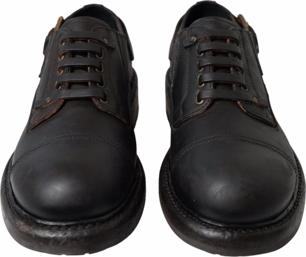 Brown Leather Lace Up Derby Men Dress Shoes