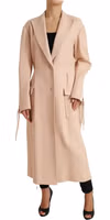 Beige Cotton Single Breasted Long Coat Jacket 2
