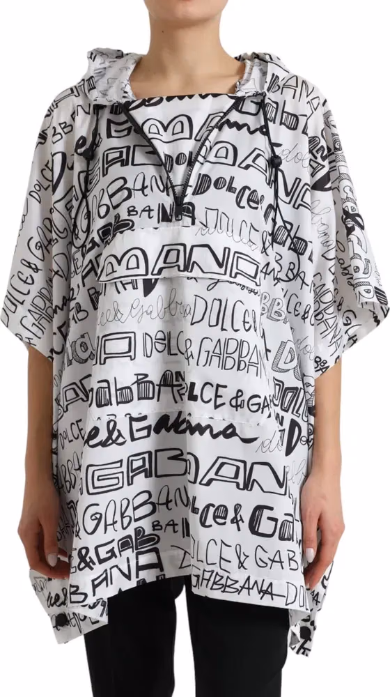 White Logo Print Hooded Blouson T-shirt Top