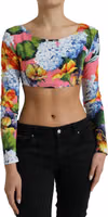 Multicolor Floral Long Sleeves Cropped Top 1