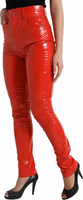 Shiny Red High Waist Skinny Pants 2