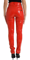 Shiny Red High Waist Skinny Pants 3
