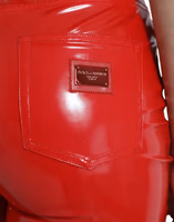Shiny Red High Waist Skinny Pants 4