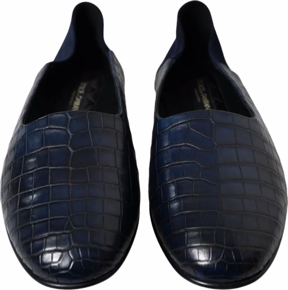 Blue Crocodile Leather Loafers Slip On Shoes
