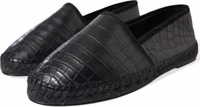 Black Exotic Leather Espadrilles Slip On Shoes 2
