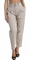 Beige Cotton High Waist Tapered Pants 1