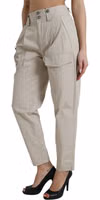 Beige Cotton High Waist Tapered Pants 2